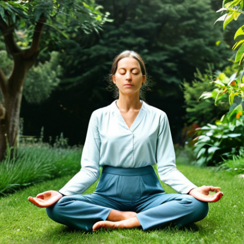 **

"A mindful woman fully clothed in comfortable clothing, meditating in a peaceful garden, surrounded by nature, safe for work, appropriate content, perfect anatomy, natural pose, professional photography, high quality, daytime setting, family-friendly, modest attire."

**