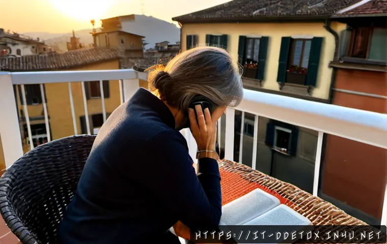 디지털디톡스와 삶의 질 향상 - Photorealistic Italian lifestyle scene, middle-aged woman enjoying a digital detox on a sunlit apart...